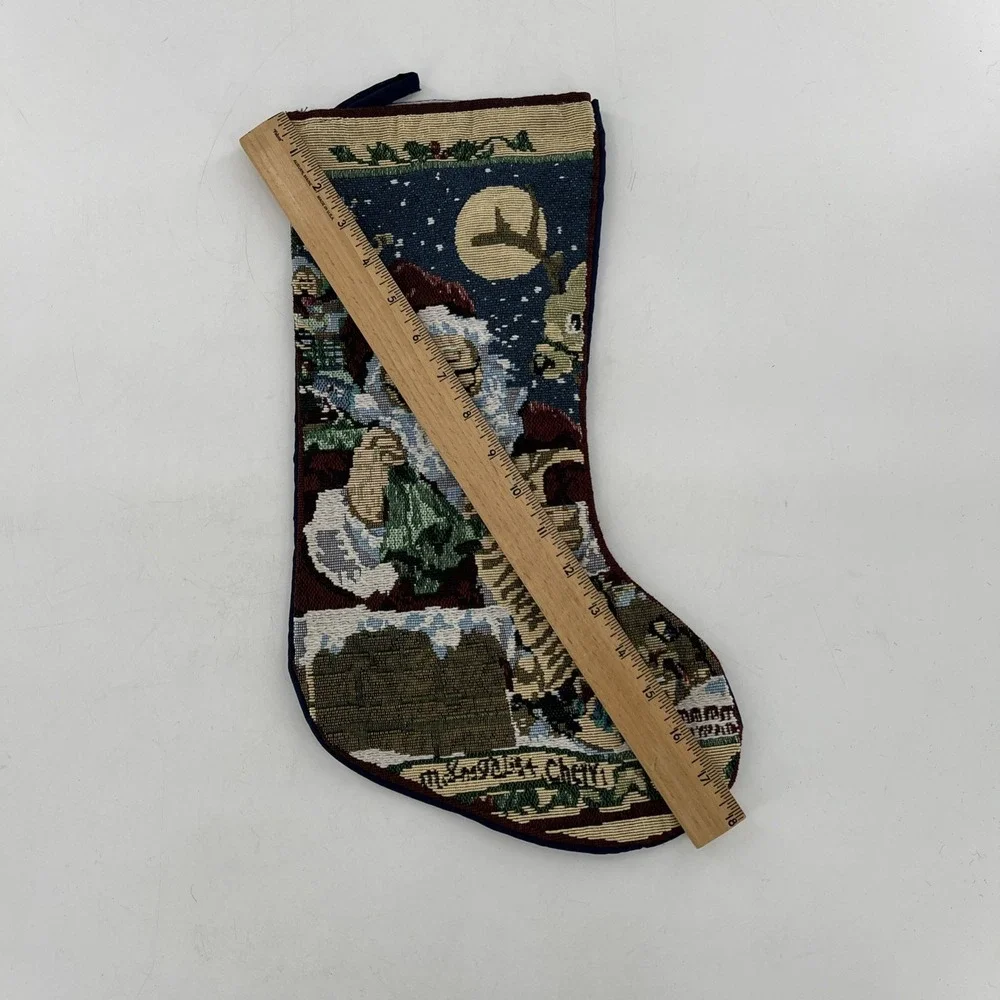 Tapestry Christmas Stocking Santa Toy Sack Down Chimney Roof Checking List 17.5